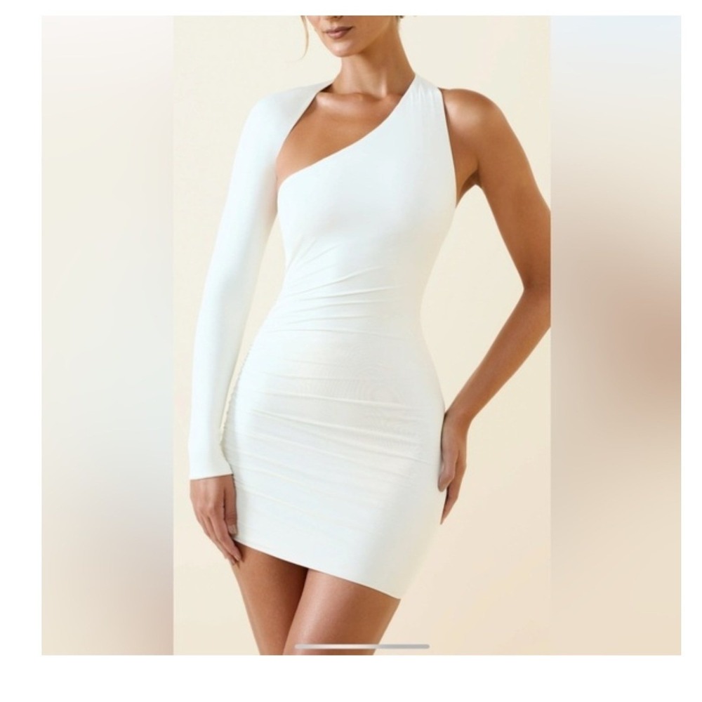 Oh Polly Alina Asymmetric Ruched Open-Back Mini Dress Vanilla XL NEW Going out